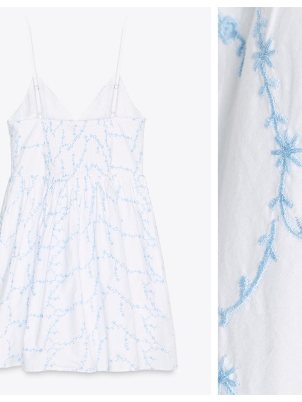 NWT. Zara White/Blue Embroidered Floral Print Mini Dress. Size S. - Picture 7 of 14